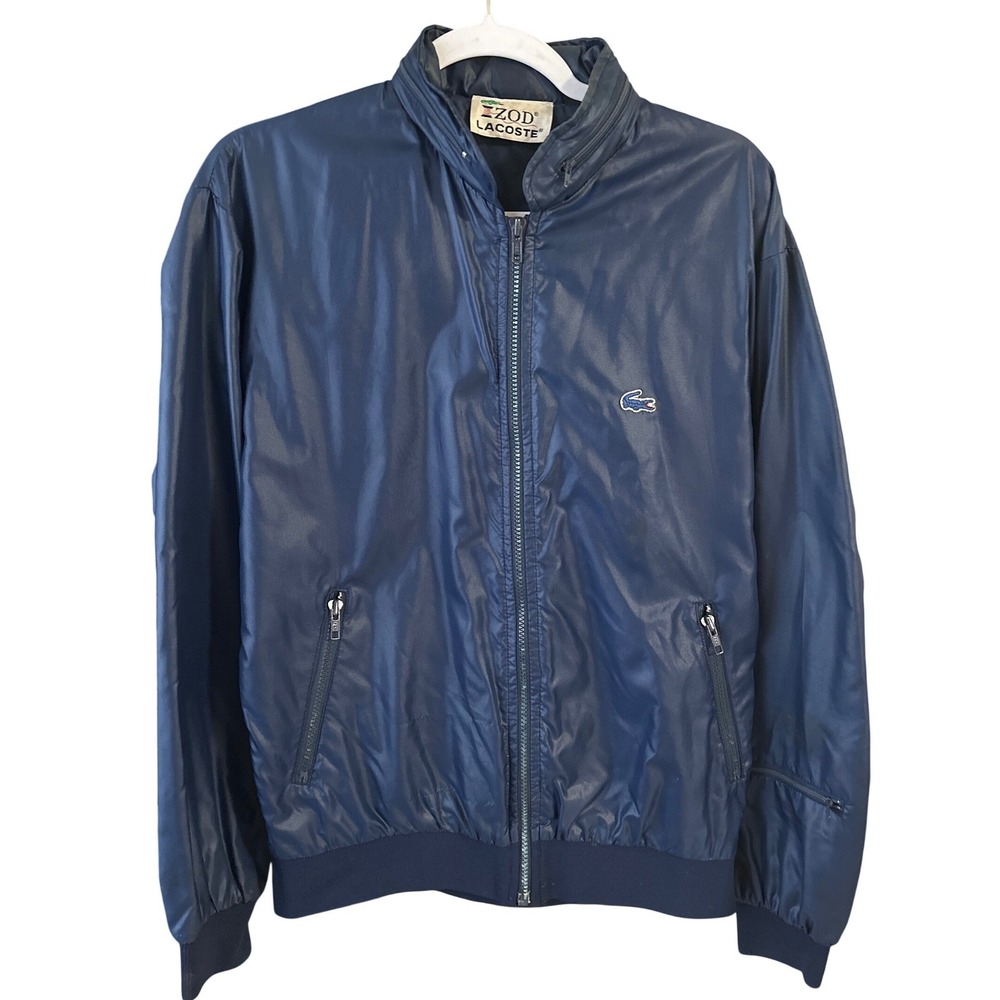 Vintage Izod Lacoste Navy Blue Windbreaker hood Jacket Full Zip Men Medium HK‎